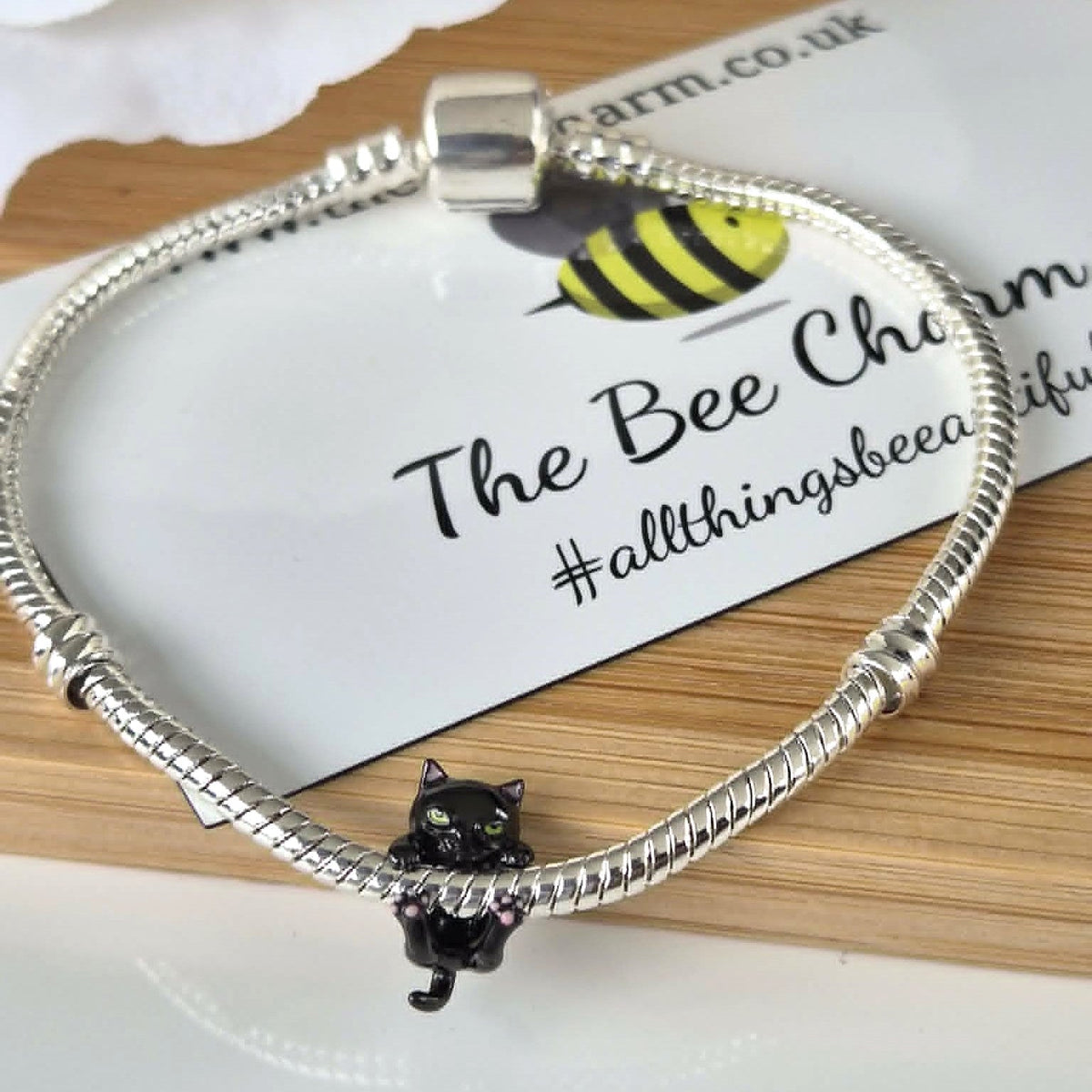 Black Cat Charm - The Bee Charm - Sterling Silver S925