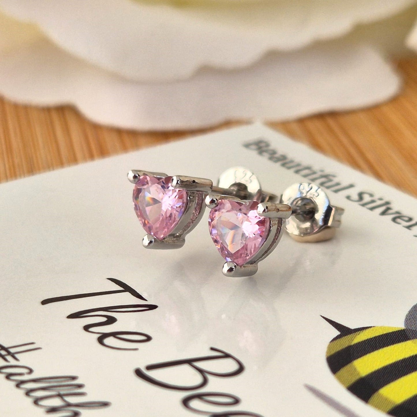 Pink Heart Studs - The Bee Charm