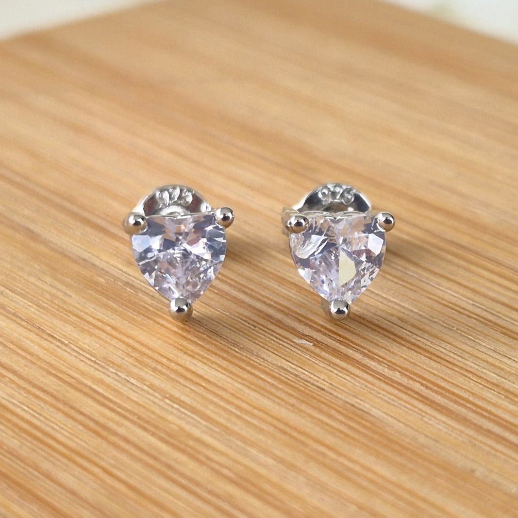 Zircon Heart Studs - The Bee Charm