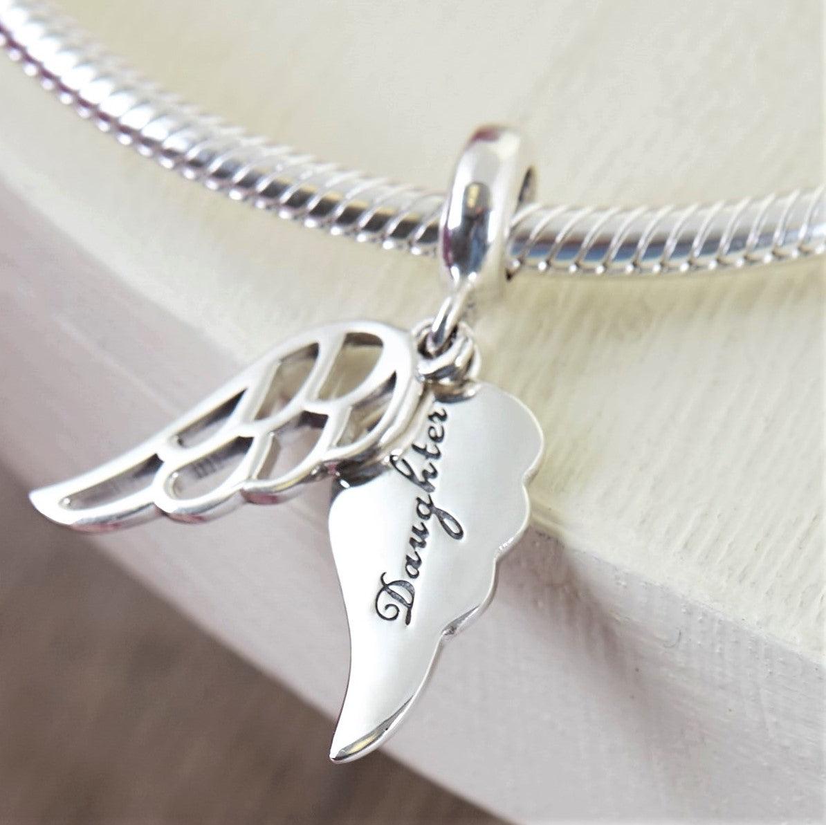 GNOCE Sterling Silver Angel's Wing Pendant Charm - Dangle For Bracelet Or Necklace, Gift For Women