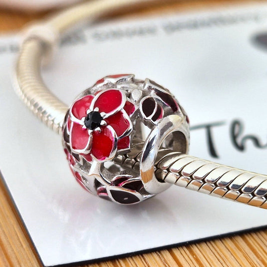 Poppy Charm - Sterling Silver - Free UK Delivery - The Bee Charm