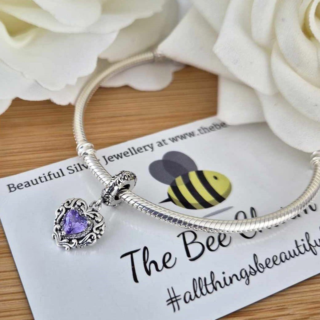 Amethyst Heart Charm - The Bee Charm