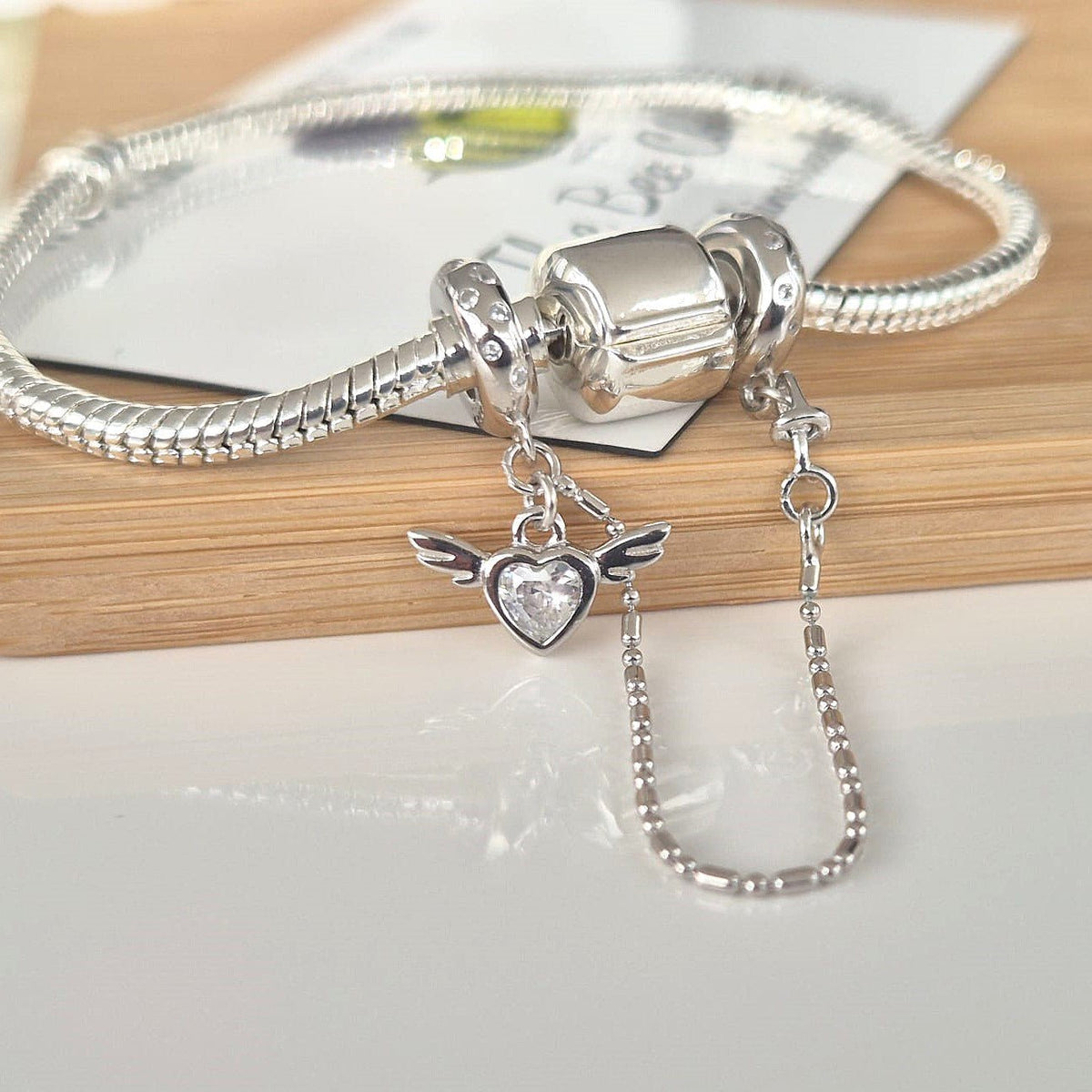 Angel Wings Safety Chain - Sterling Silver - The Bee Charm