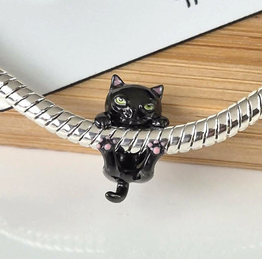 Black Cat Charm - The Bee Charm - Sterling Silver S925