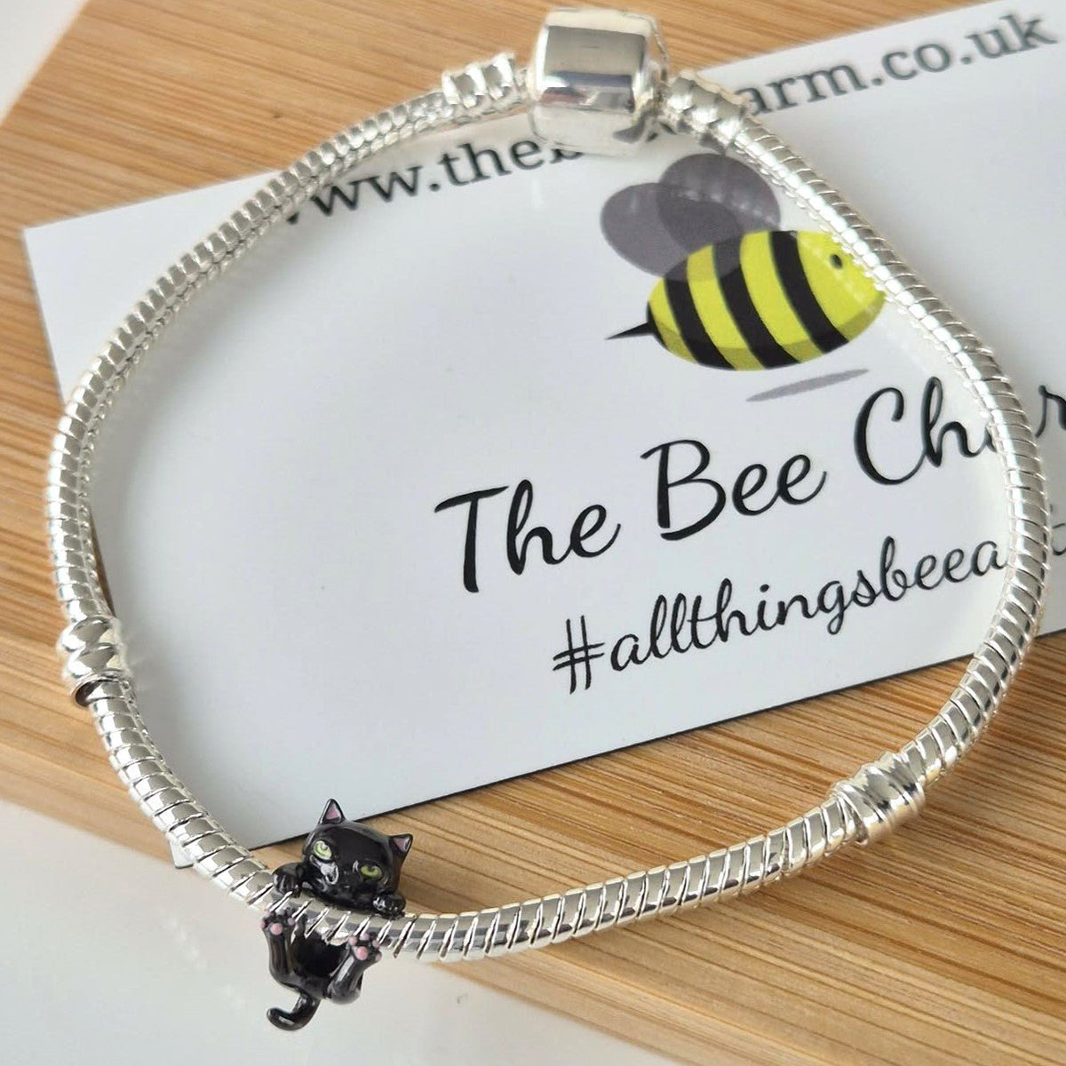 Black Cat Charm - The Bee Charm - Sterling Silver S925