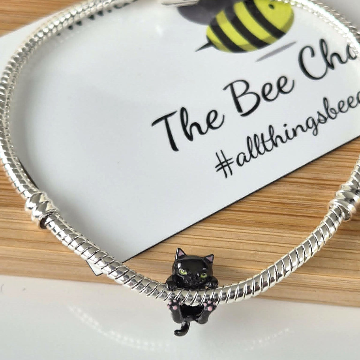 Black Cat Charm - The Bee Charm - Sterling Silver S925