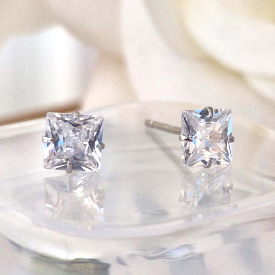 Cubic Zircon Square Studs - The Bee Charm