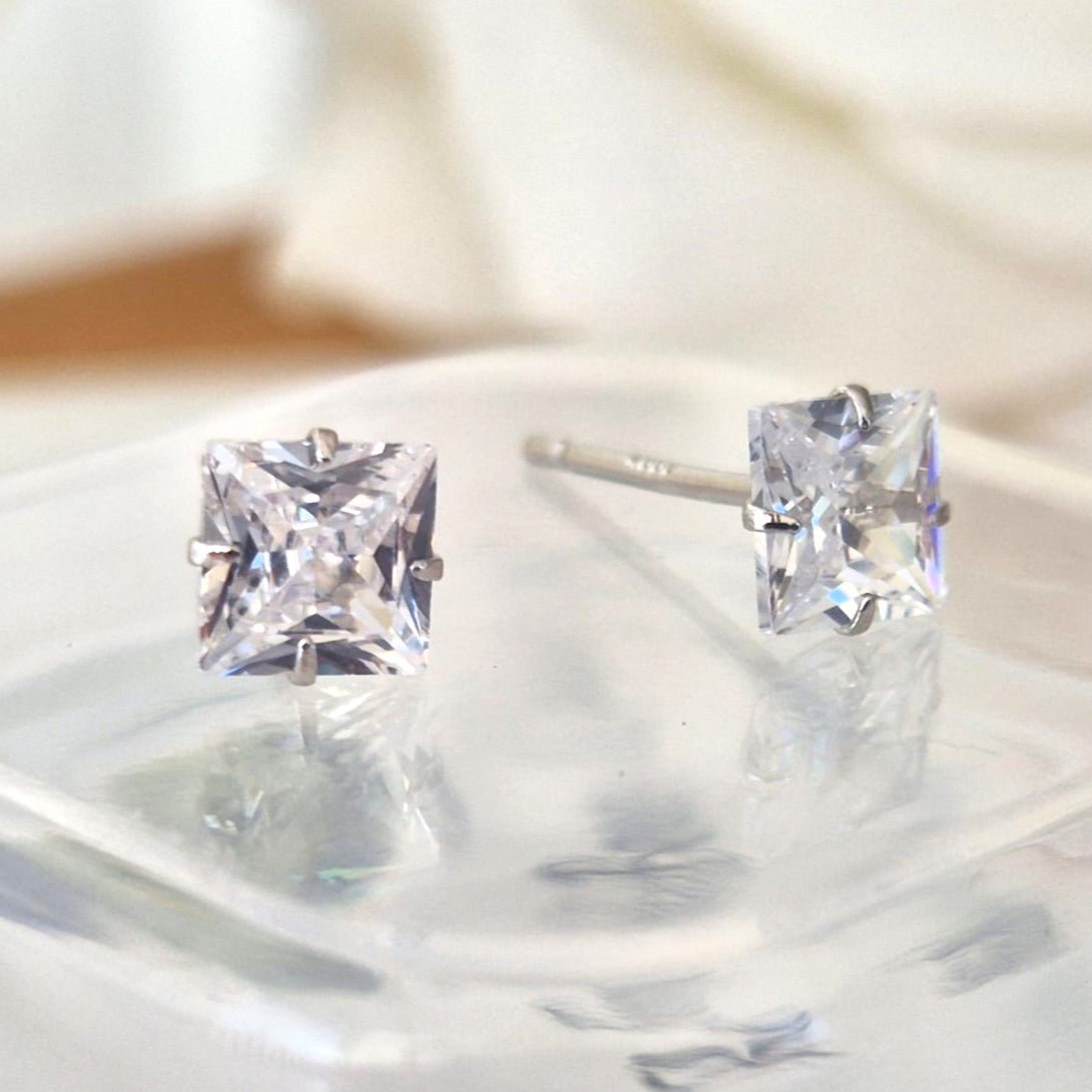 Cubic Zircon Square Studs - The Bee Charm