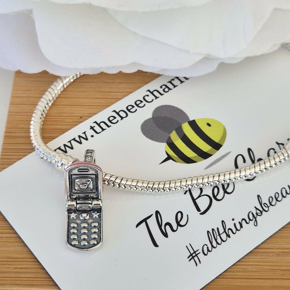 Mobile Phone Charm - The Bee Charm. Sterling Silver S925. Charms that fit Pandora Bracelets.