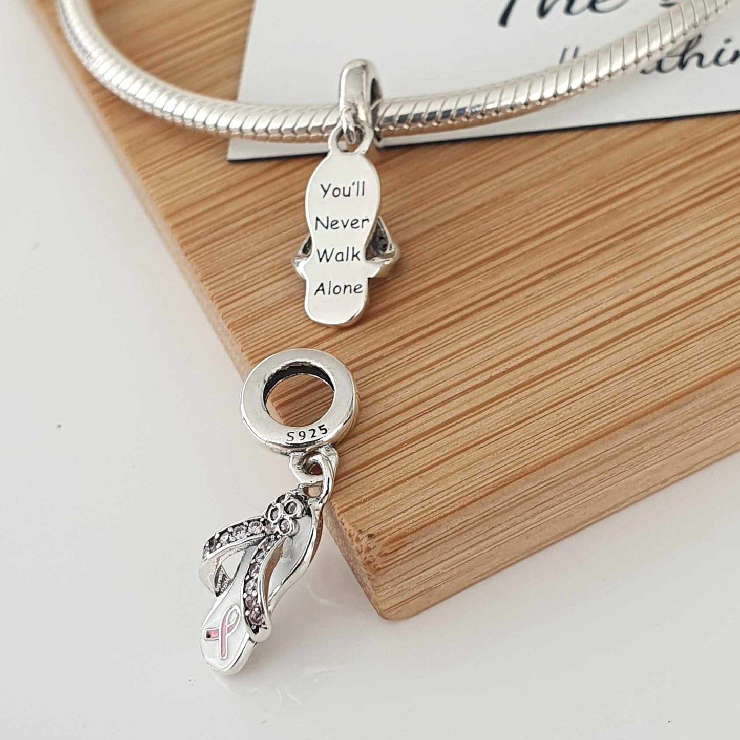 Never Walk Alone Charm (Cancer Support Ribbon) - The Bee Charm