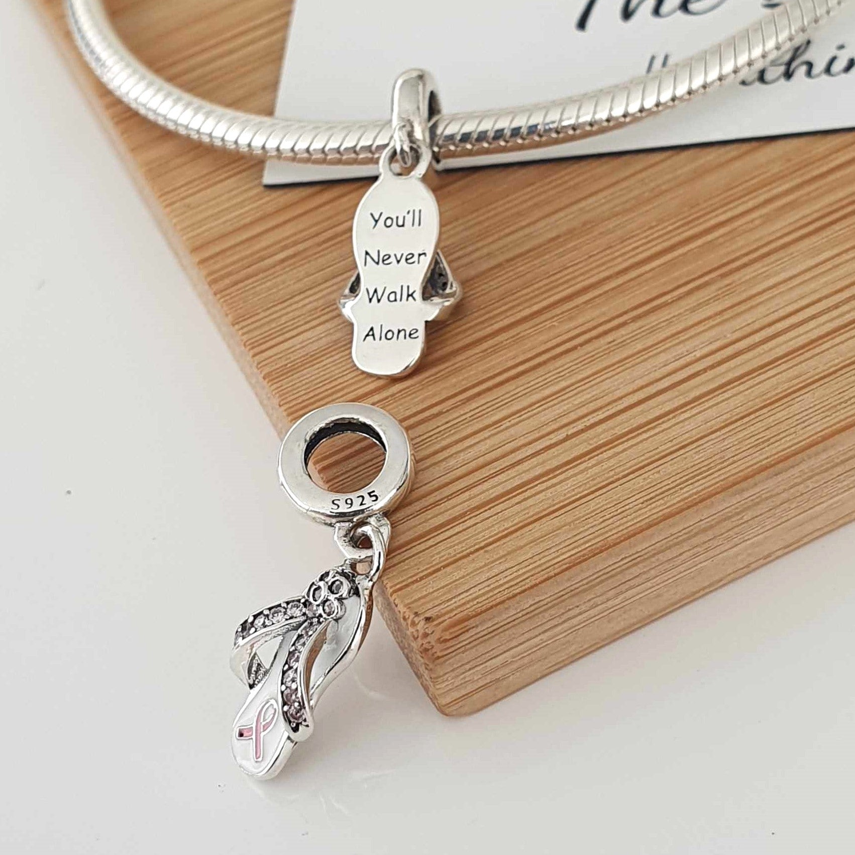 Never Walk Alone Charm (Cancer Support Ribbon) - The Bee Charm
