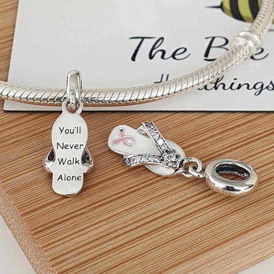 Never Walk Alone Charm (Cancer Support Ribbon) - The Bee Charm