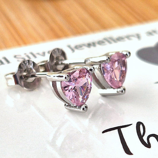 Zircon Pink Heart Studs