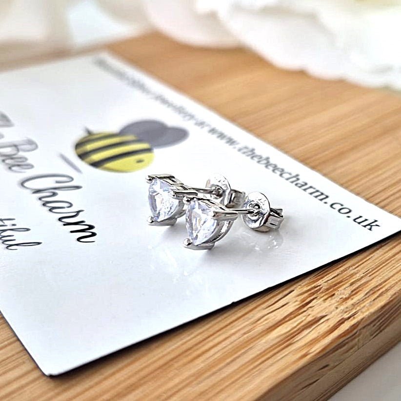 Zircon Heart Studs - The Bee Charm