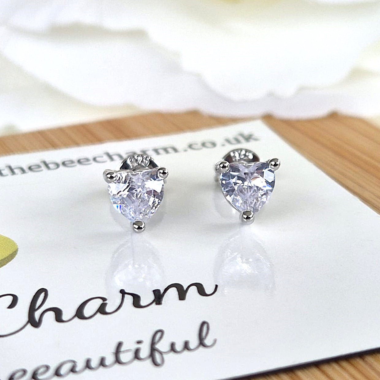 Zircon Heart Studs - The Bee Charm