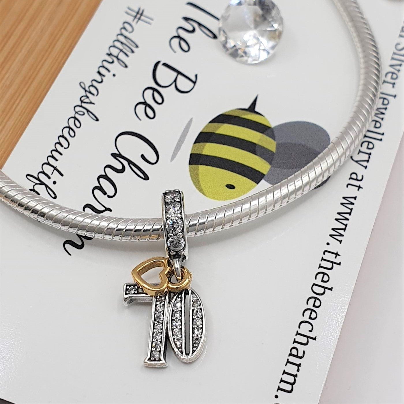 70th Birthday Charm | 925 Sterling Silver | The Bee Charm