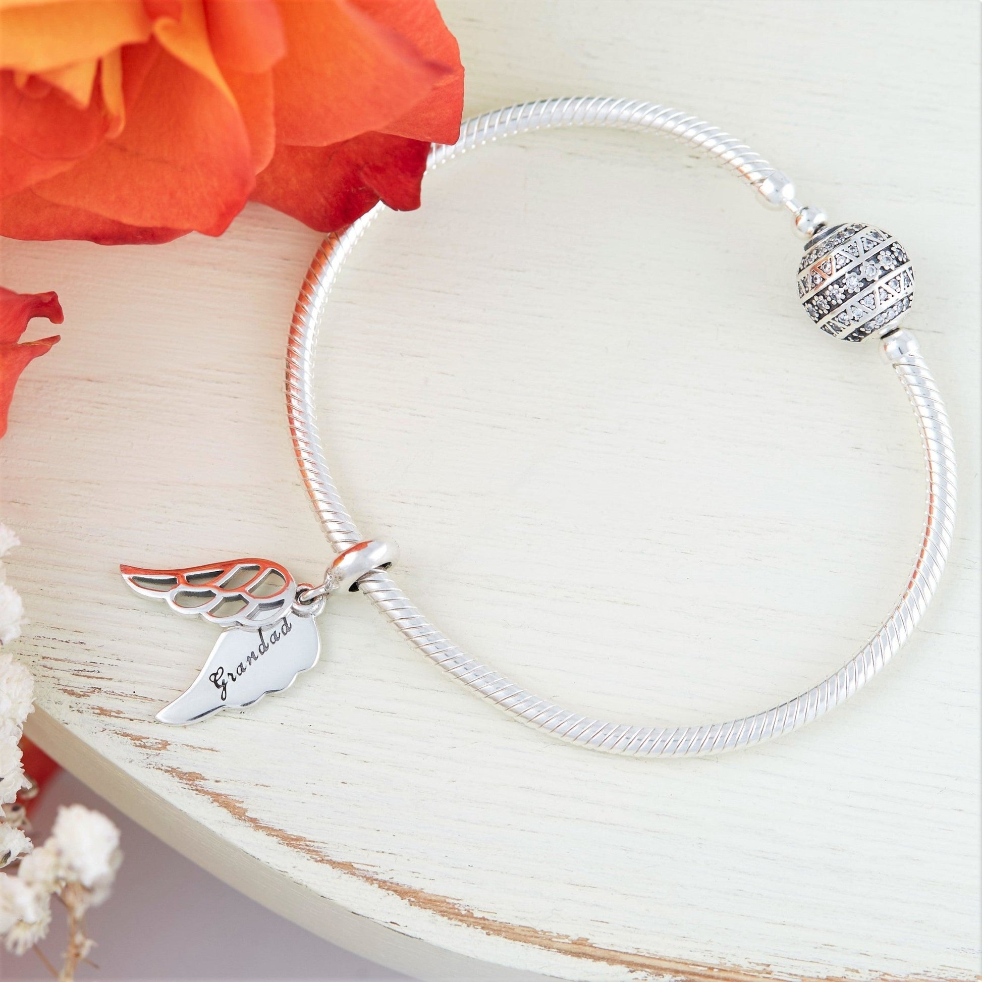 ABAOLA 925 Sterling Silver Feather Charm Bead - Wing Design For Pandora Style Bracelets & Bangles