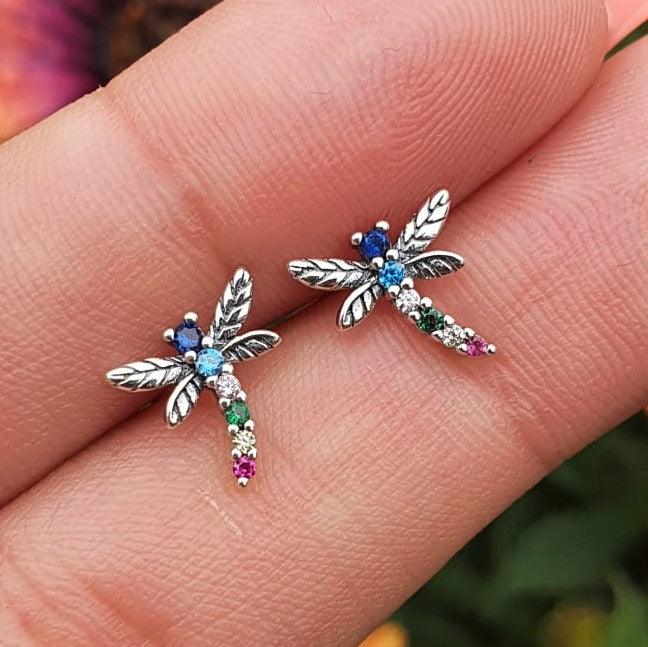 Dragonfly Stud Earrings | Silver Dragonfly Earrings | The Bee Charm