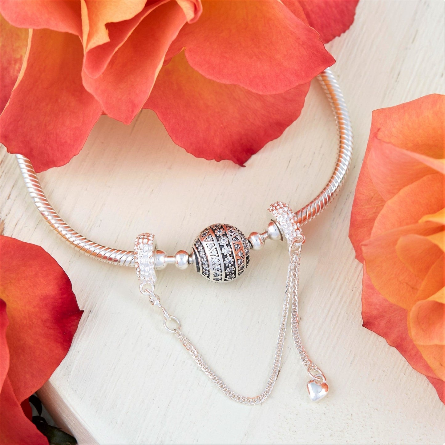 Heart Dangle Safety Chain | 925 Sterling Silver | The Bee Charm