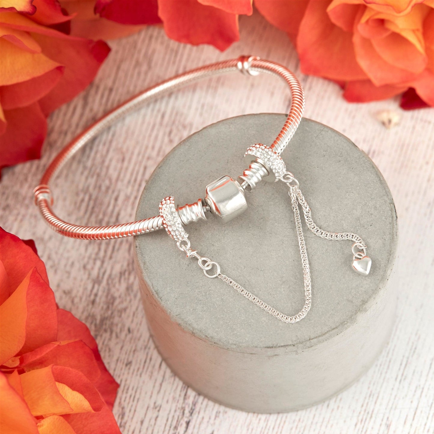 Heart Dangle Safety Chain | 925 Sterling Silver | The Bee Charm