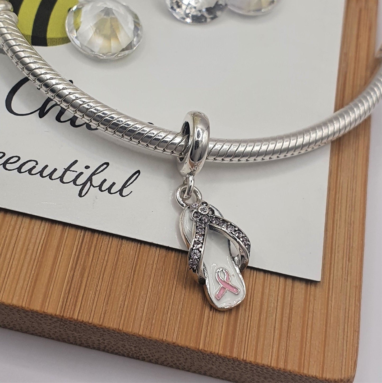 Never Walk Alone Charm (Cancer Support Ribbon) - The Bee Charm