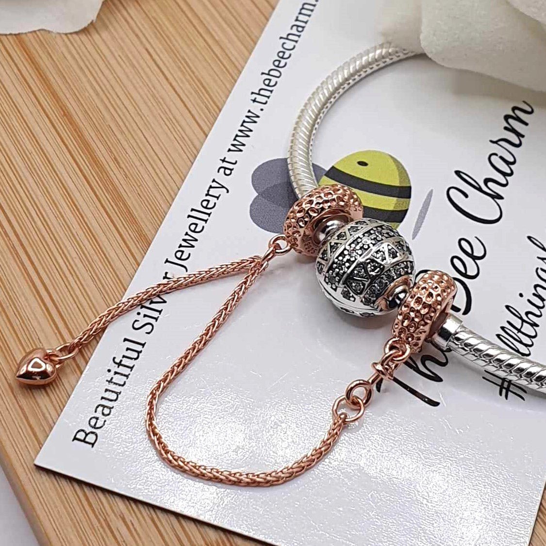 Rose Gold Heart Dangle Safety Chain - The Bee Charm