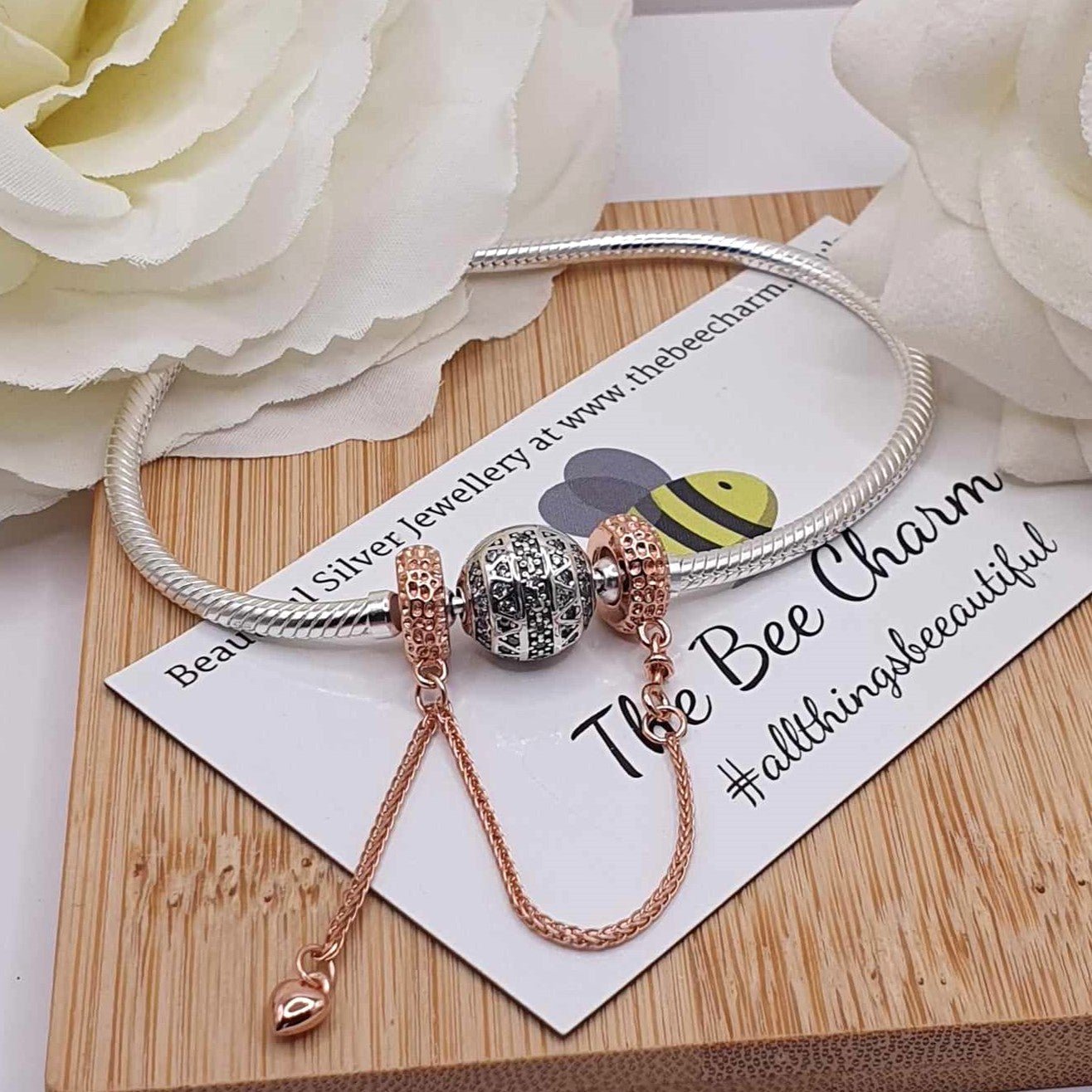 Rose Gold Heart Dangle Safety Chain - The Bee Charm
