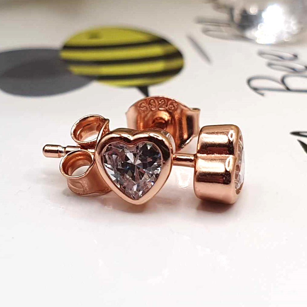 Rose Gold Heart Stud Earrings - The Bee Charm