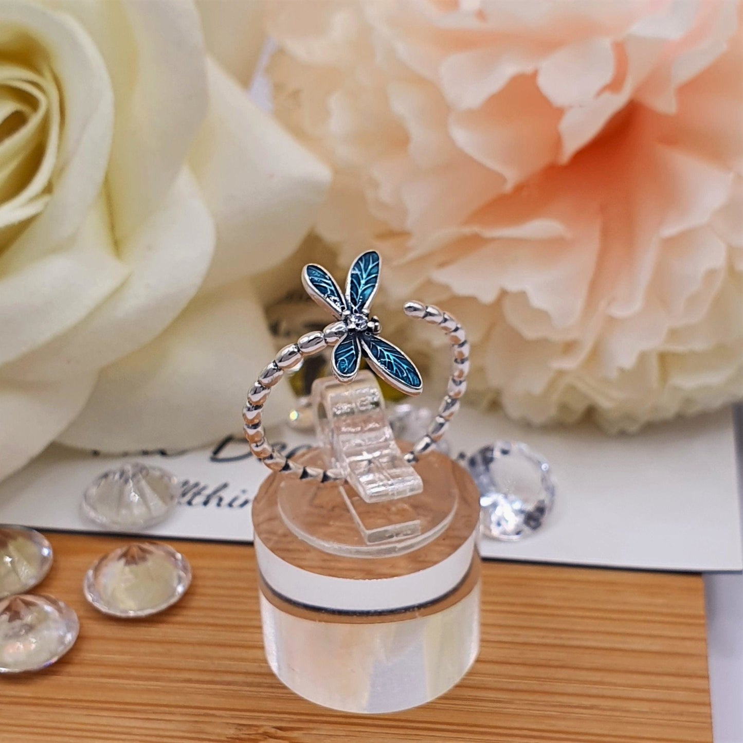 Teal Dragonfly Ring - The Bee Charm